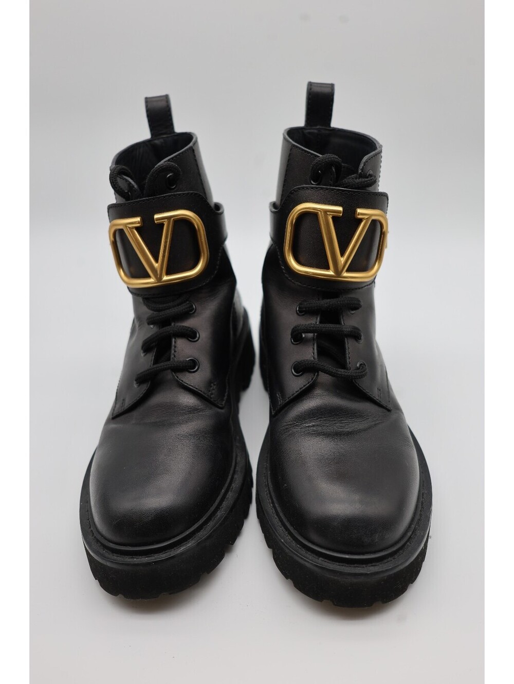 Valentino Garavani VLogo Signature Calfskin Combat Boots, Size 37